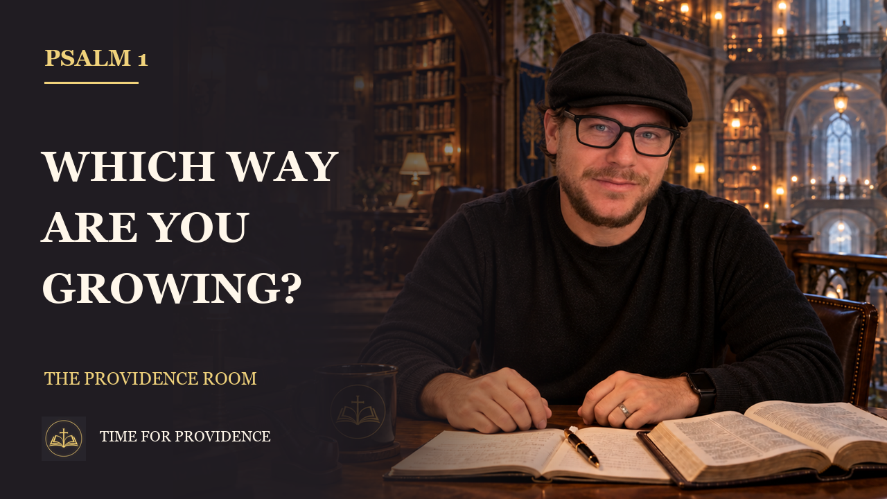 Psalm 1 — Which Way Are You Growing? Nathan seated with an open Bible in the Providence Room library.